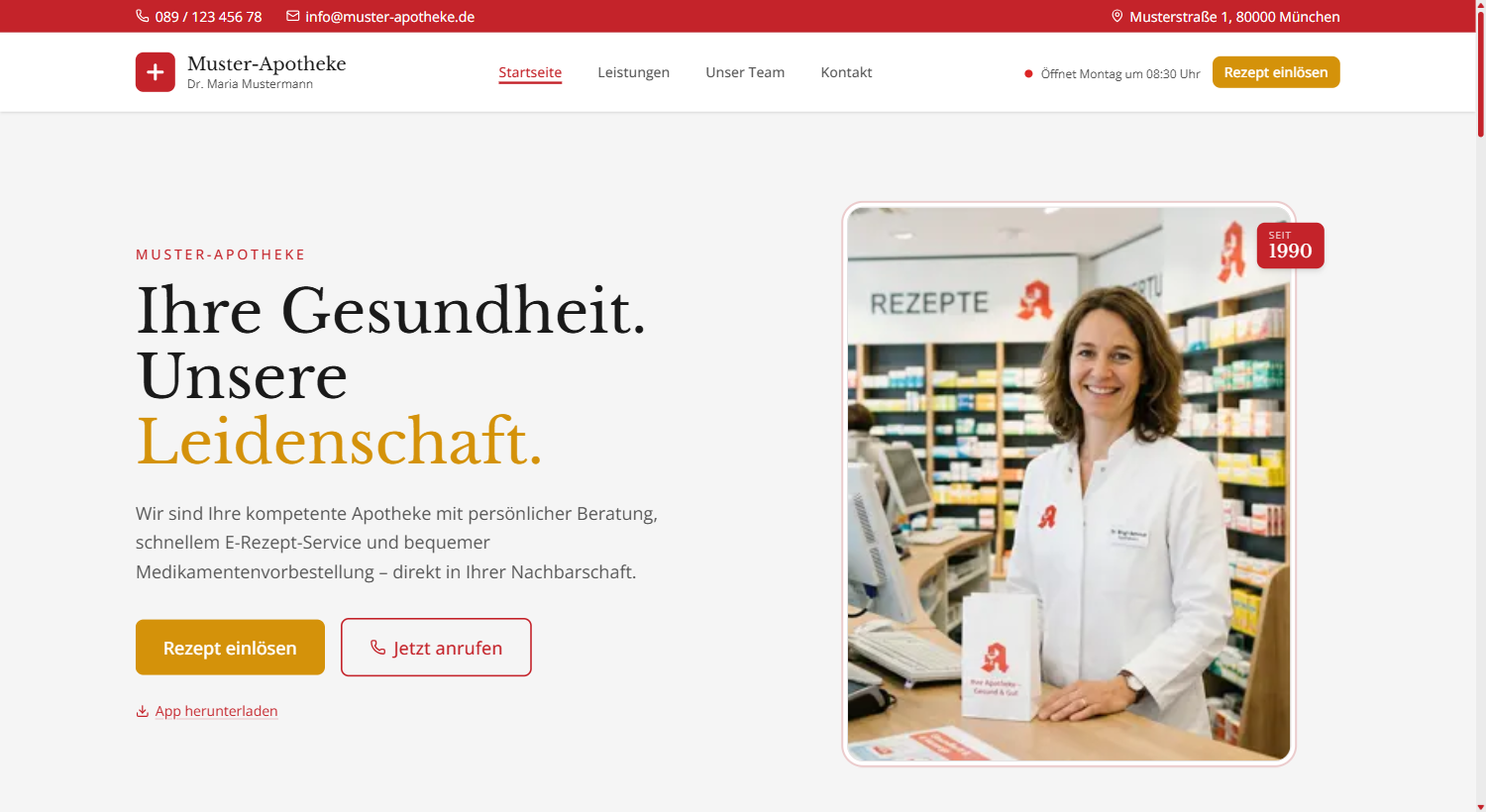 Apothekenvorlage Rot — Vorlage für Apothekenwebsites