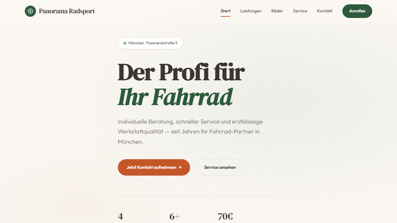 Panorama Radsport — Fahrradgeschäft Website München
