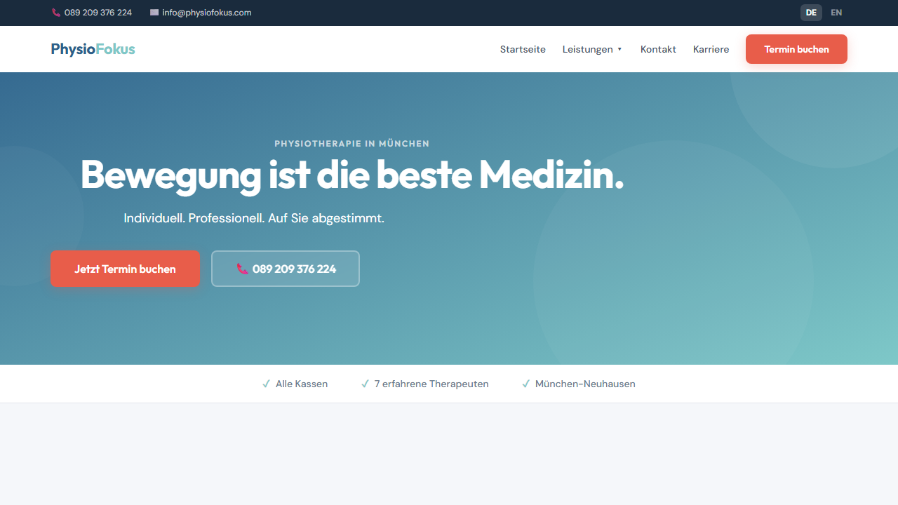 PhysioFokus — Physiotherapie-Praxis Website München