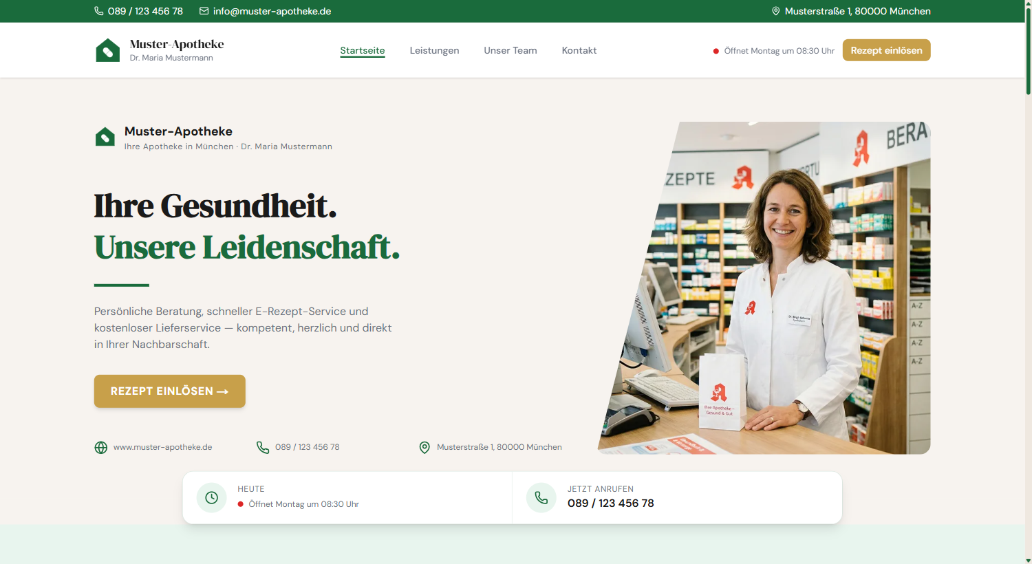 Apothekenvorlage Grün — Vorlage für Apothekenwebsites